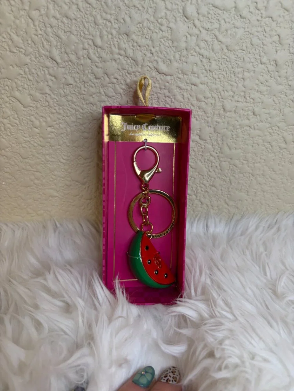 Juicy Couture Watermelon Bag Charm Keychain Fruit Gold Tone NWT